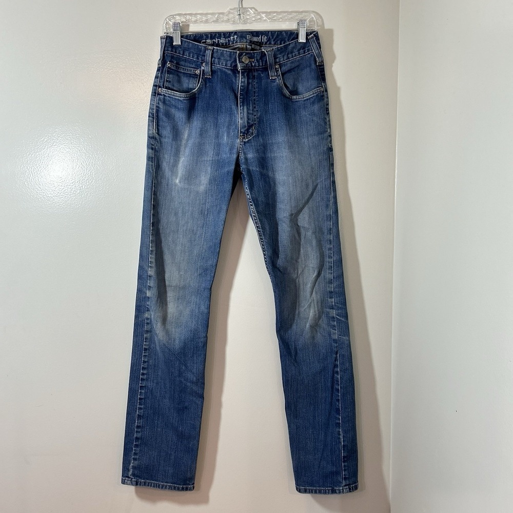 Carhartt Relaxed Fit Straight Rugged Flex Jeans Mens 30 X 34 Blue Denim Cotton